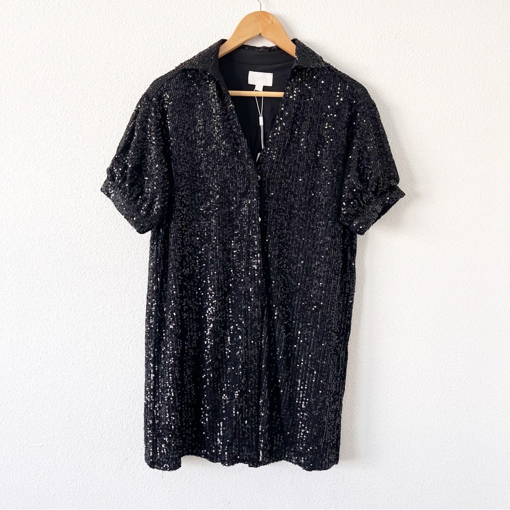 Every Sequin Collared Button Down Mini Dress in B… - image 2